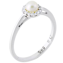 Λευκόχρυσο δαχτυλίδι Κ14 με μαργαριτάρι και ζιργκόν